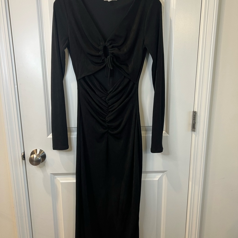Socialite Black Long Sleeve Ruched Dress